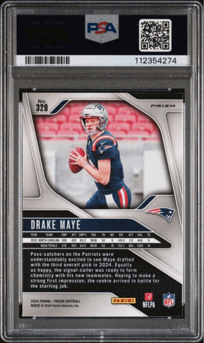 Graded 2024 Panini Prizm Drake Maye #329 Lazer Prizm Rookie Card PSA 10