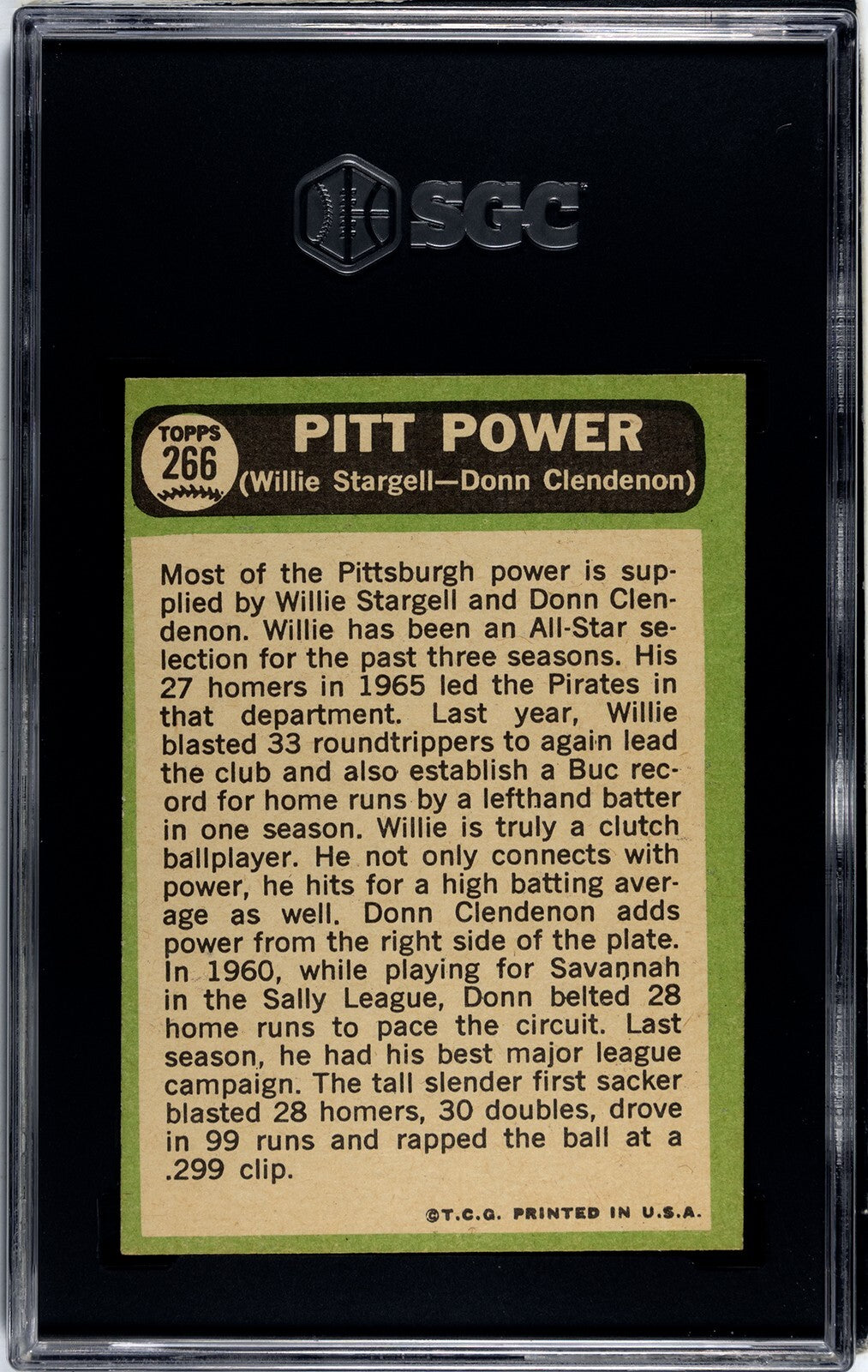 Willie Stargell/Donn Clendenon 1967 Topps Pitt Power Card- SGC Graded 5.5 EX+