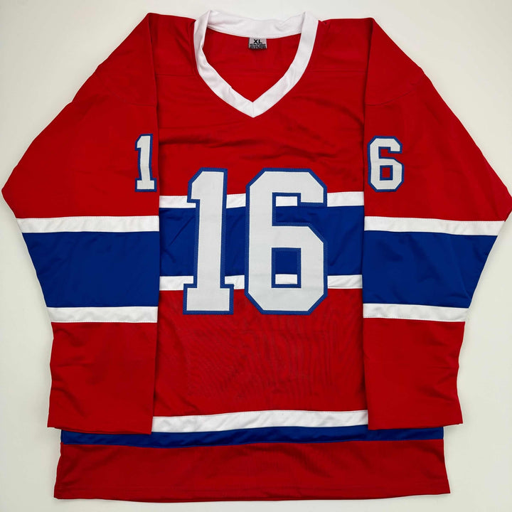 Autographed/Signed Henri Richard Montreal Red Hockey Jersey JSA COA