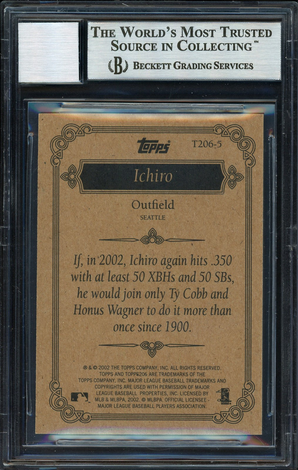 Ichiro Suzuki Signed 2002 Topps 206 Card T206-5 Seattle Mariners Auto 10 Beckett