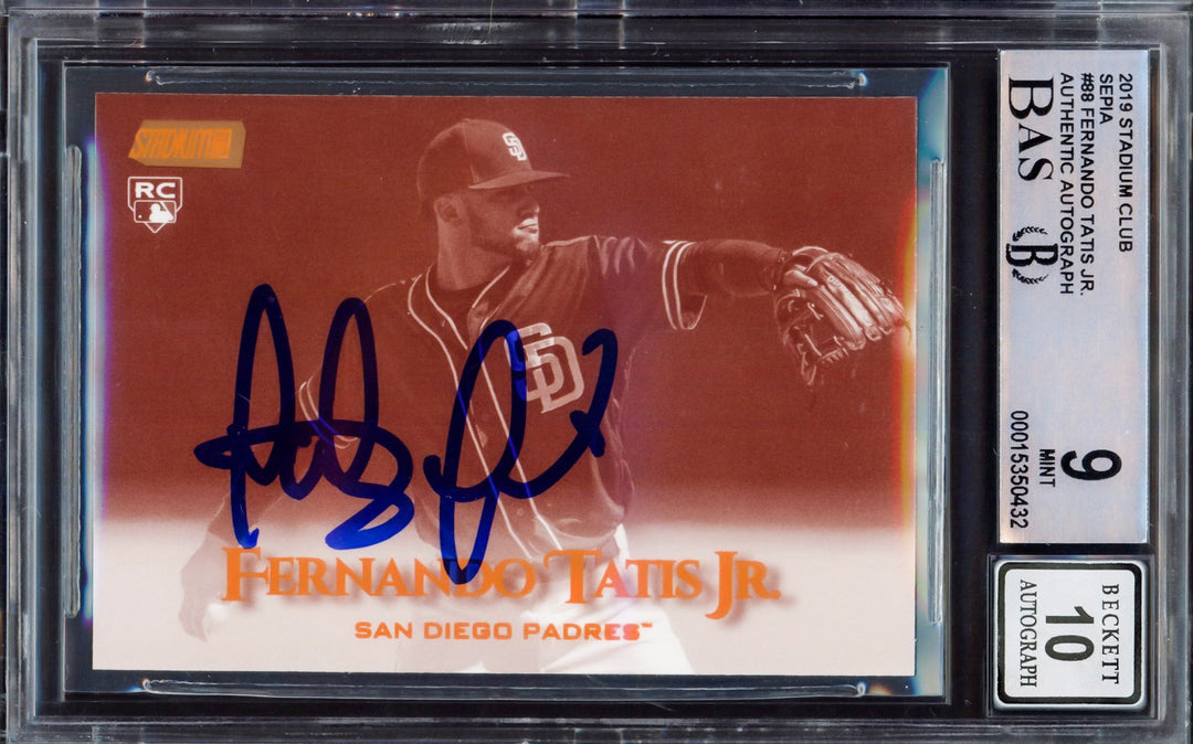 Fernando Tatis Jr. Signed 2019 Stadium Club Sepia RC 88 BGS 9 Sig 10 Beckett