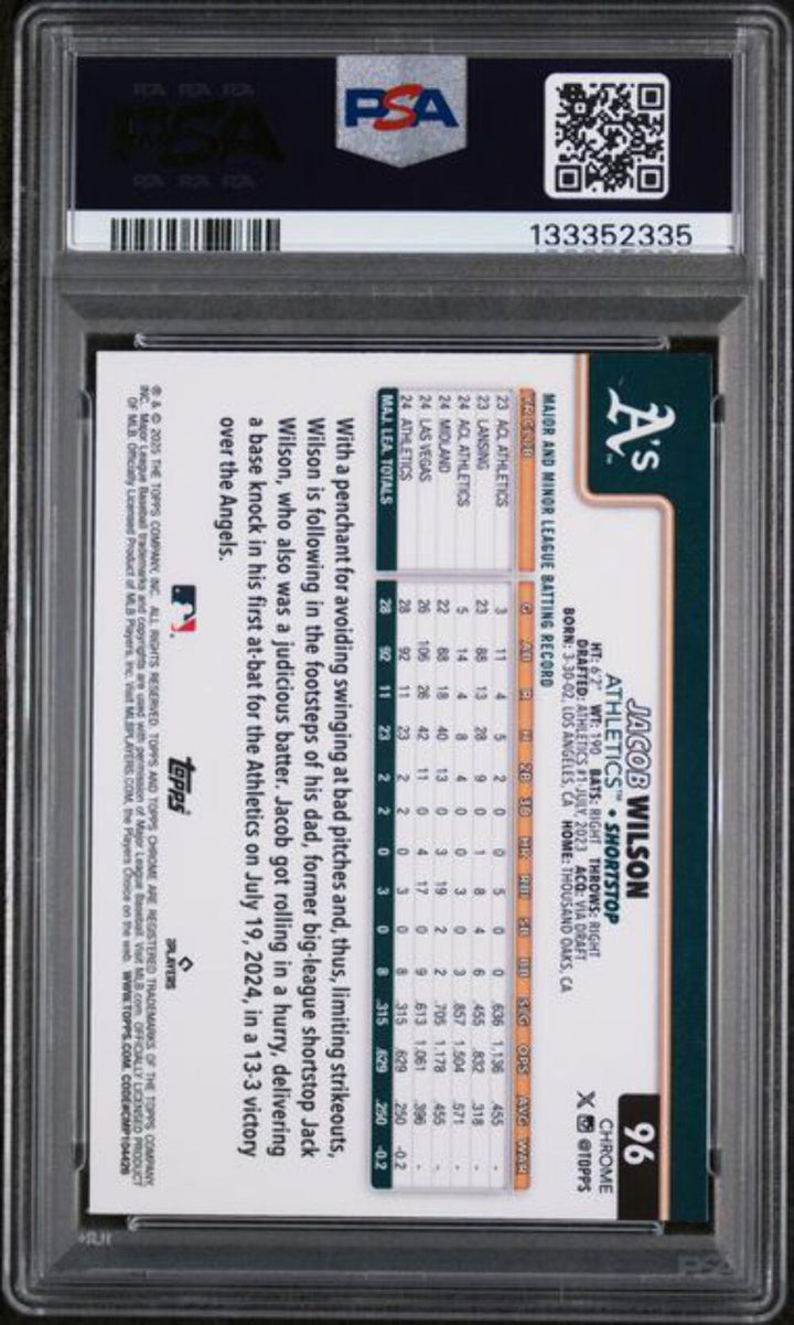 Graded 2025 Topps Chrome Jacob Wilson #96 Rookie Baseball Card PSA 10 Gem Mint