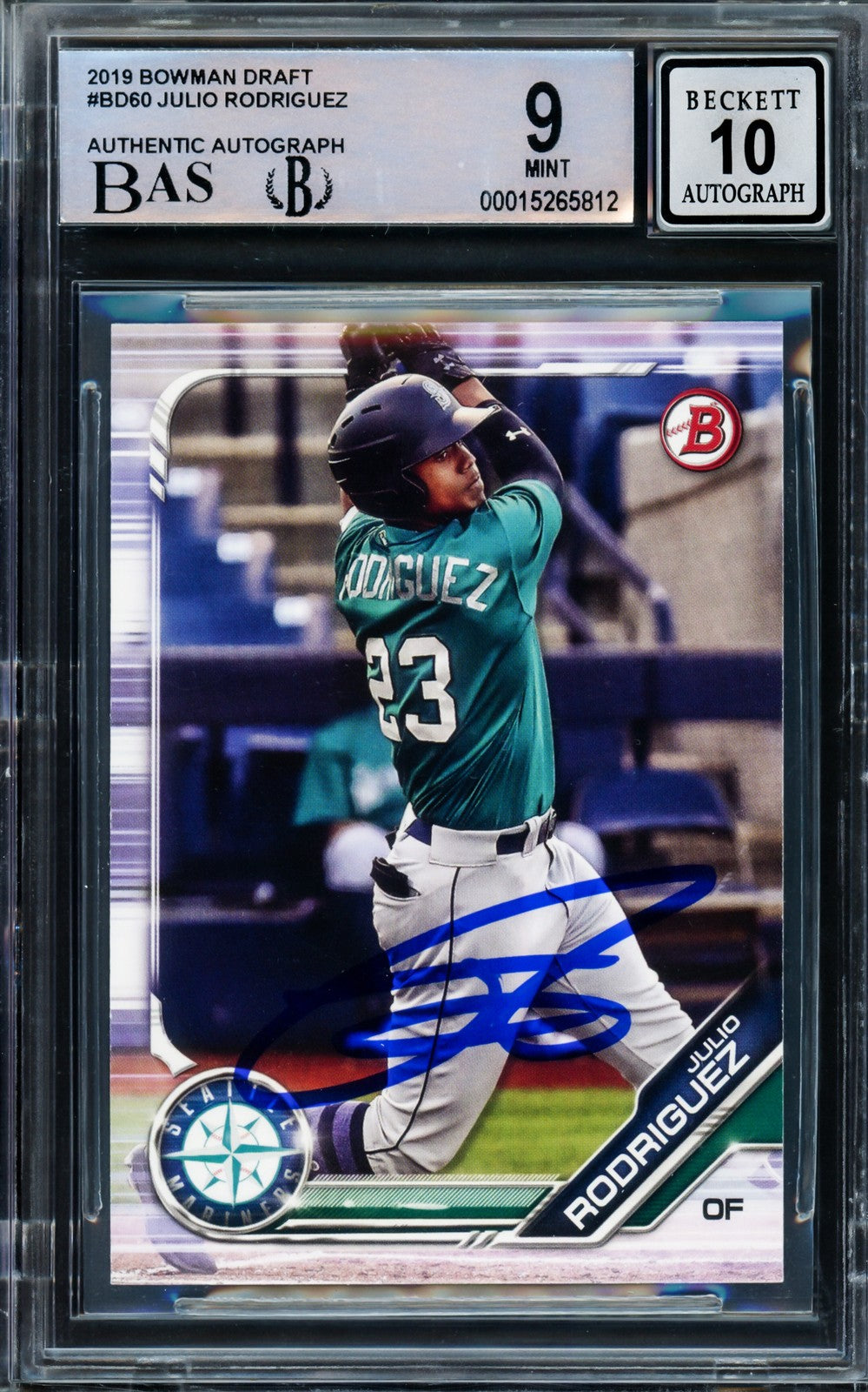 Julio Rodriguez Auto 2019 Bowman Draft RC BD60 Mariners BGS 9 Auto GM 10 Beckett