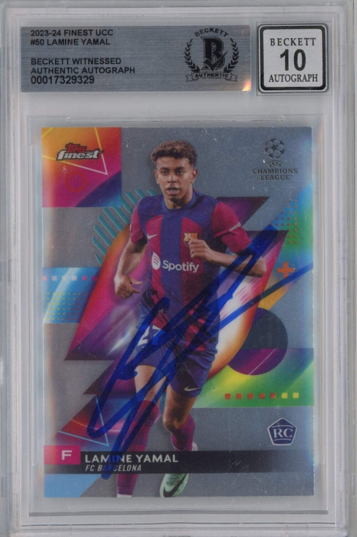 Graded 2023-24 Topps Finest UCC Lamine Yamal #50 Rookie Card Beckett BGS Auto 10