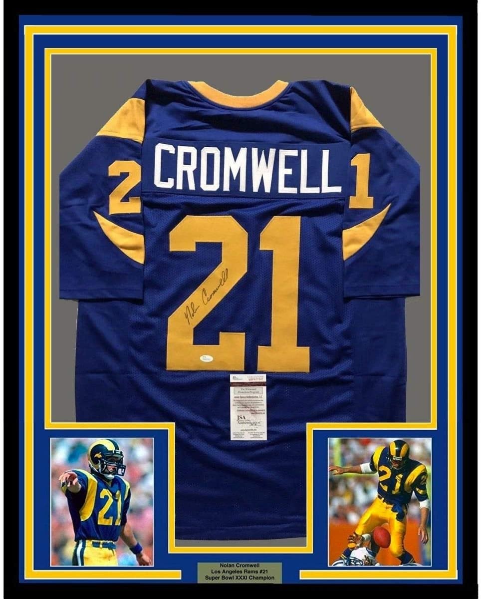 Framed Signed Nolan Cromwell 35x39 Los Angeles Blue Jersey JSA COA