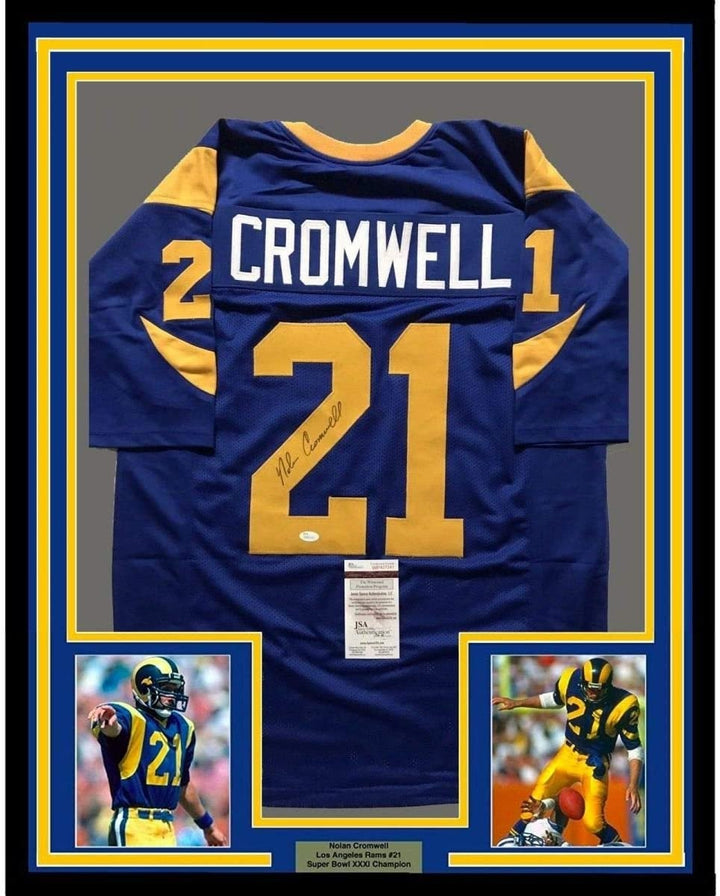 Framed Signed Nolan Cromwell 35x39 Los Angeles Blue Jersey JSA COA