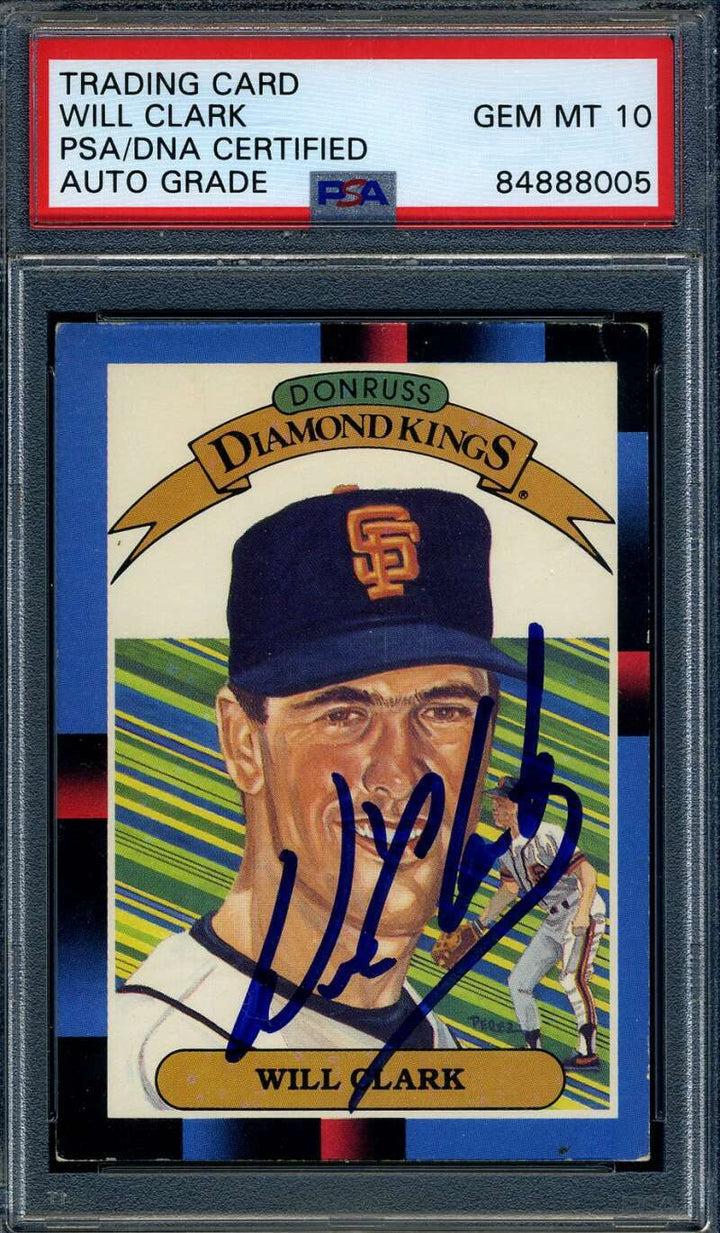 Will Clark Gem Mint 10 PSA DNA Signed 1987 Donruss Diamond King Leaf Autograph