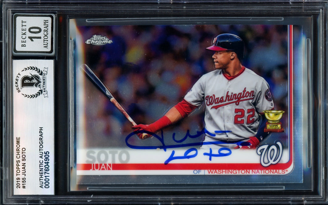 Juan Soto Signed 2019 Topps Chrome RC 155 Nationals Auto GM 10 Beckett