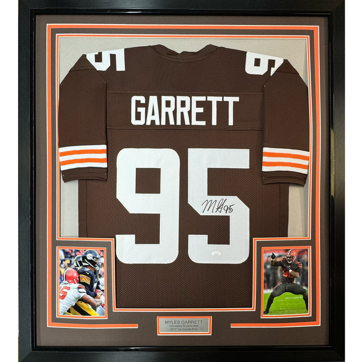 Framed Signed Myles Garrett 35x39 Cleveland Brown Jersey JSA COA