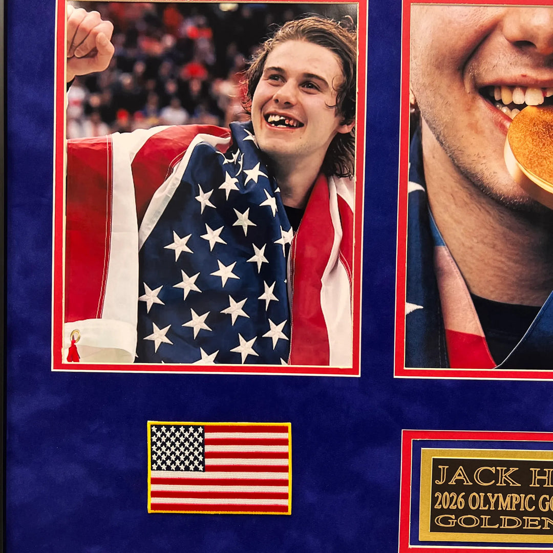 Jack Hughes Custom Framed Display Hockey Photo - Golden Goal