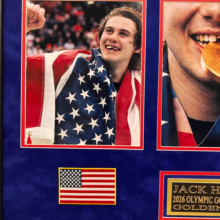 Jack Hughes Custom Framed Display Hockey Photo - Golden Goal