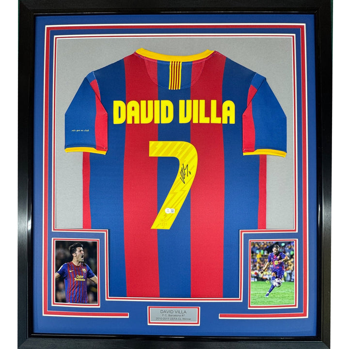 Framed Autographed/Signed David Villa 35x39 FC Barcelona Jersey Beckett COA