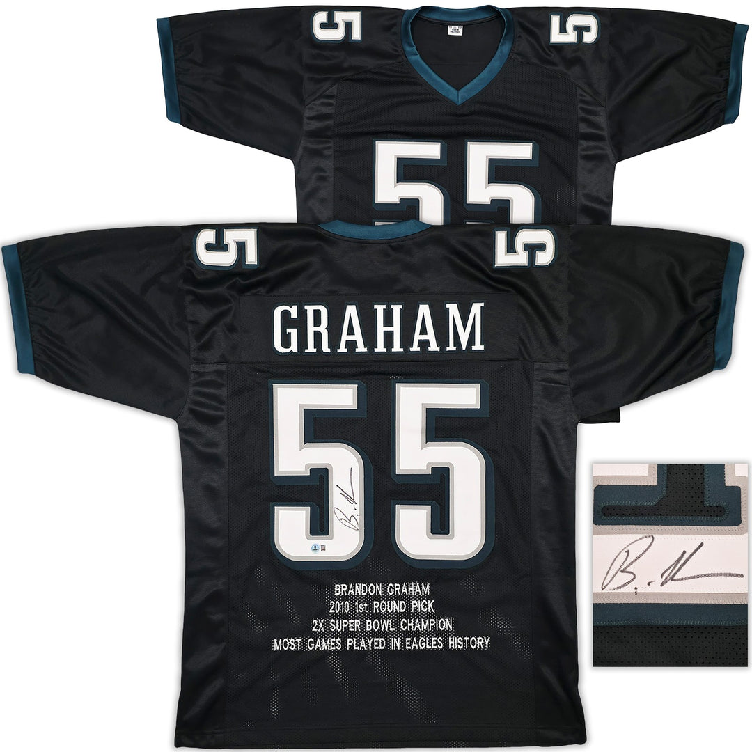 Eagles Brandon Graham Auto Signed Black Super Bowl Stats Jersey Beckett Witness
