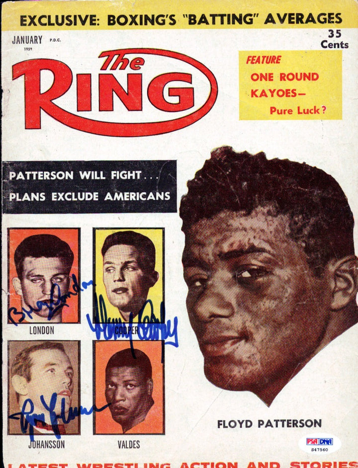 Ingemar Johansson, Harry Cooper, Brian London Auto Ring Magazine Cover PSA/DNA
