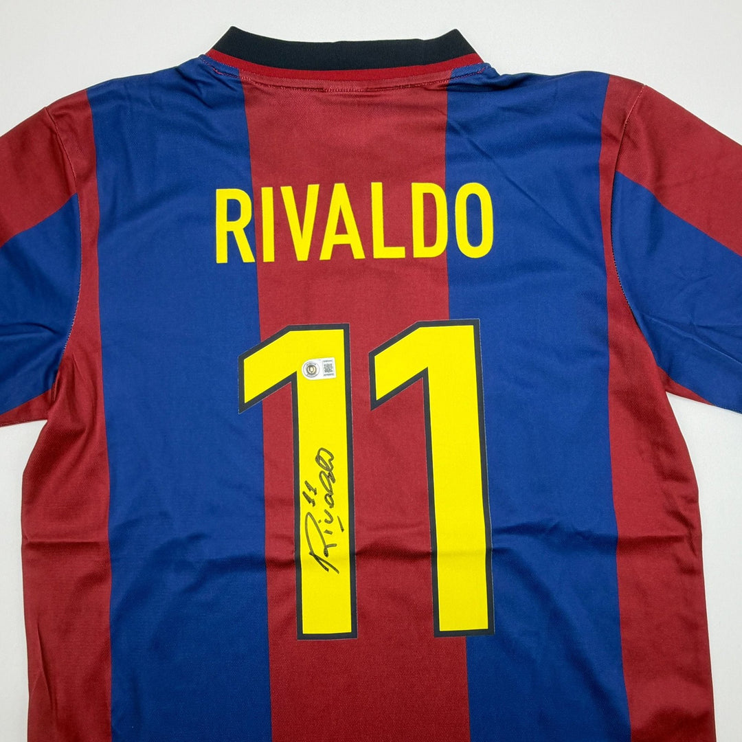 Autographed/Signed Rivaldo Ferreira FC Barcelona Maroon Jersey Beckett COA