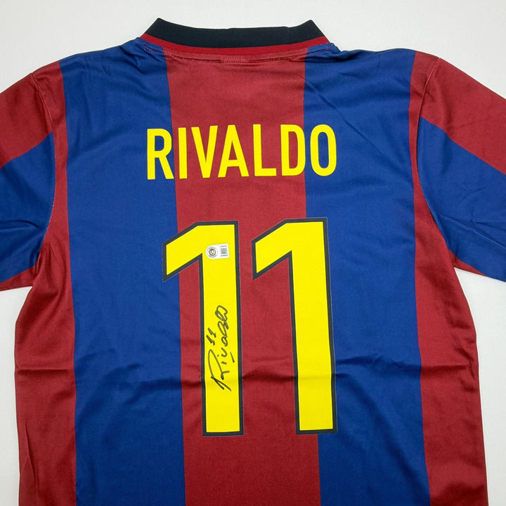 Autographed/Signed Rivaldo Ferreira FC Barcelona Maroon Jersey Beckett COA