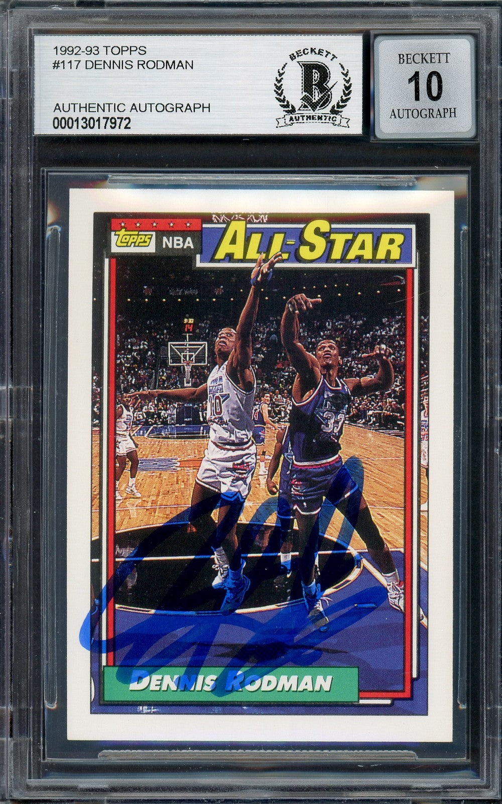 Dennis Rodman Signed 1992-93 Topps Card 117 Detroit Pistons Auto GM 10 Beckett