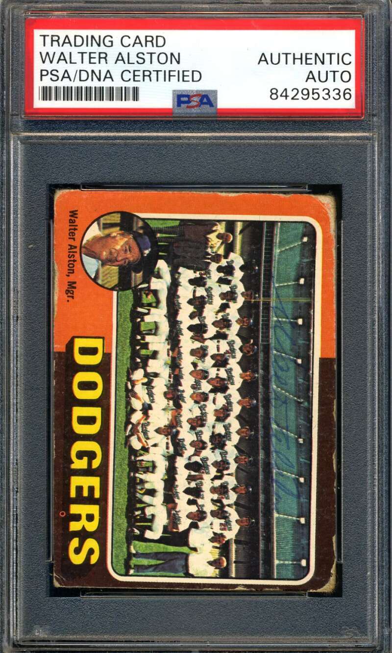 Walter Alston Signed PSA DNA Coa 1975 Topps Mini Autograph