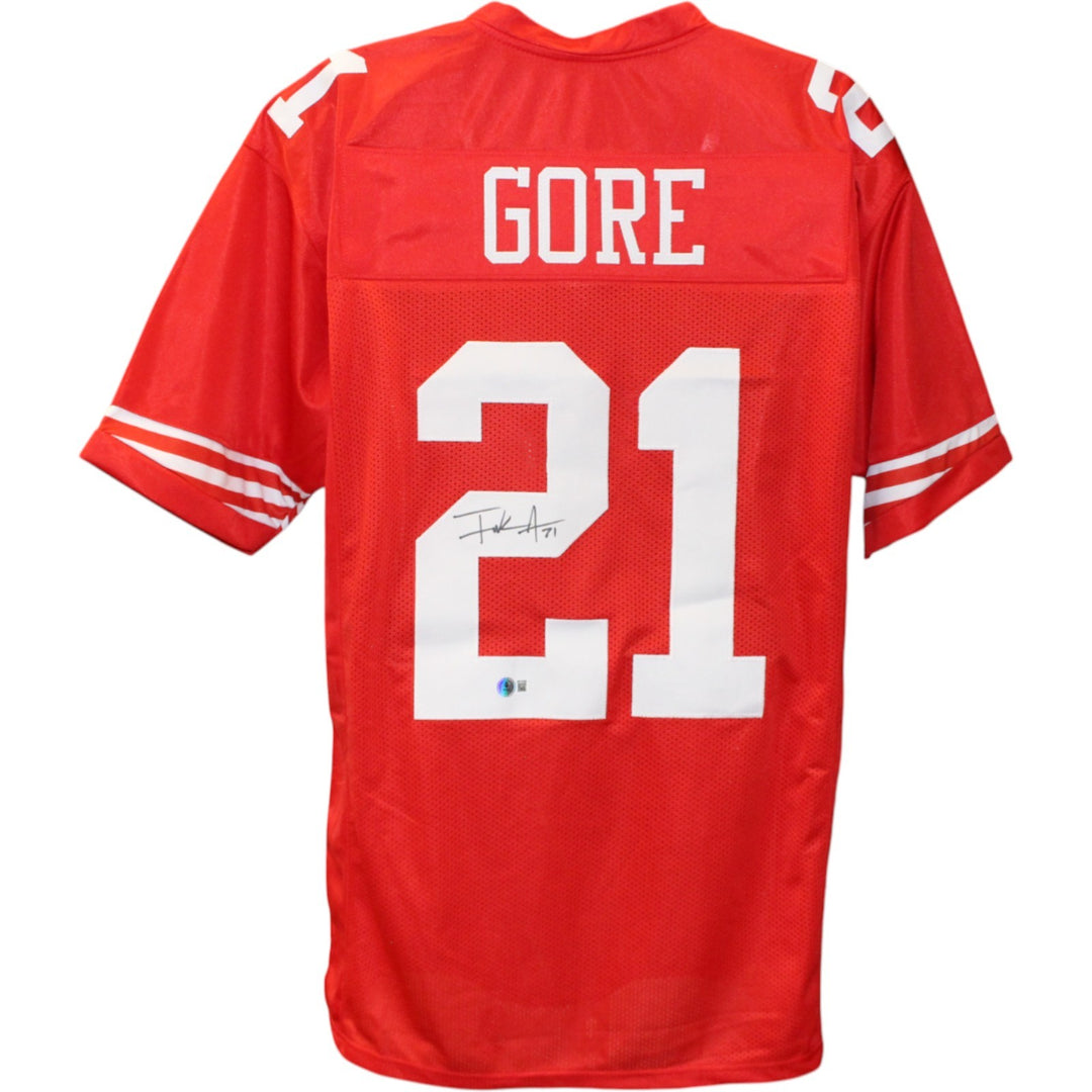 Frank Gore Autographed/Signed Pro Style Red Sz XL Jersey Beckett Witness 51630