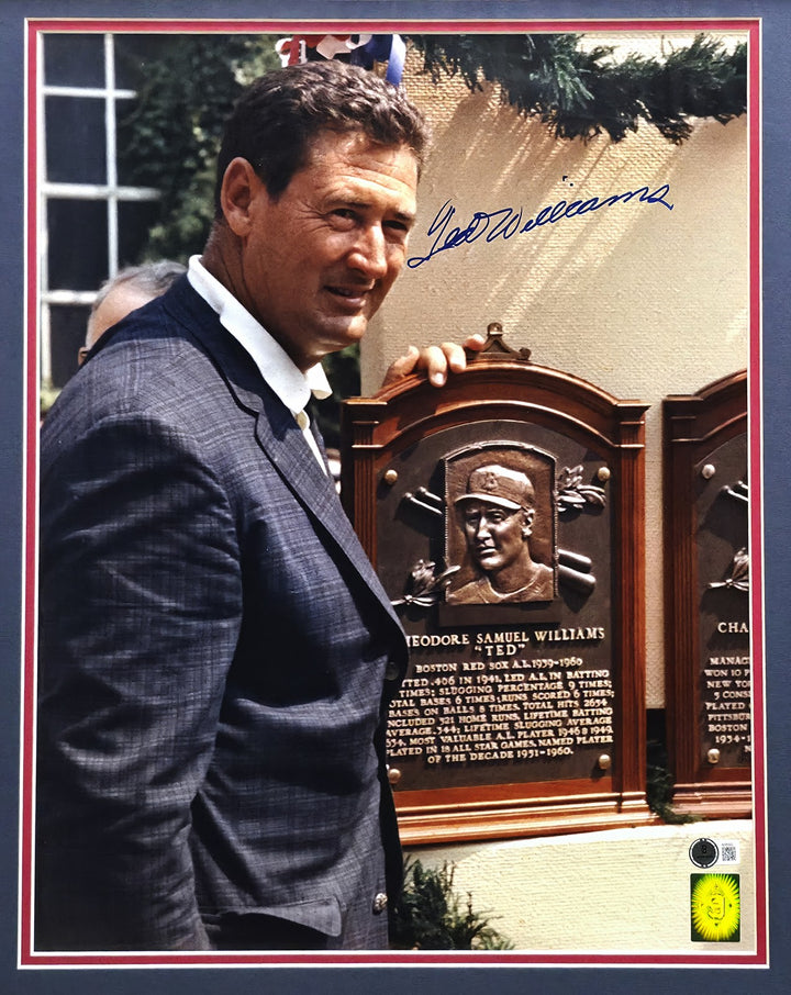 Ted Williams Signed Framed 16x20 Photo Red Sox Cooperstown HOF Beckett BAS