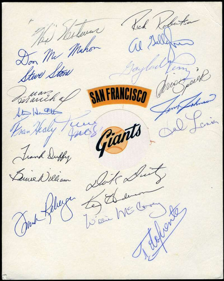 1971 Giants Team Sheet Signed 20 JSA Willie Mays Willie McCovey Perry Marichal