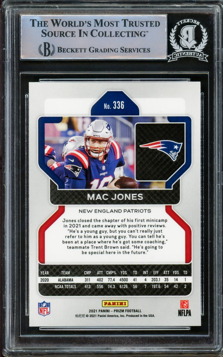 Mac Jones Signed 2021 Panini Prizm RC 336 New England Patriots Beckett
