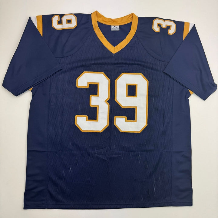 Autographed/Signed Steven Jackson St. Louis Blue Football Jersey BAS COA