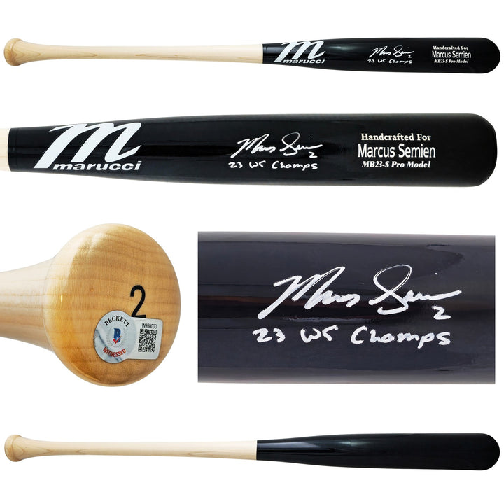 Marcus Semien Auto Black Marucci Player Model Bat Rangers 23 WS Champ Beckett