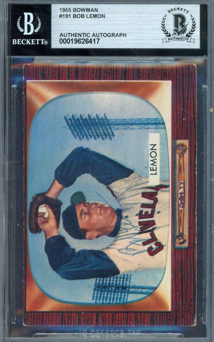 Bob Lemon Beckett BAS Vintage Signed 1955 Bowman Autographed Indians