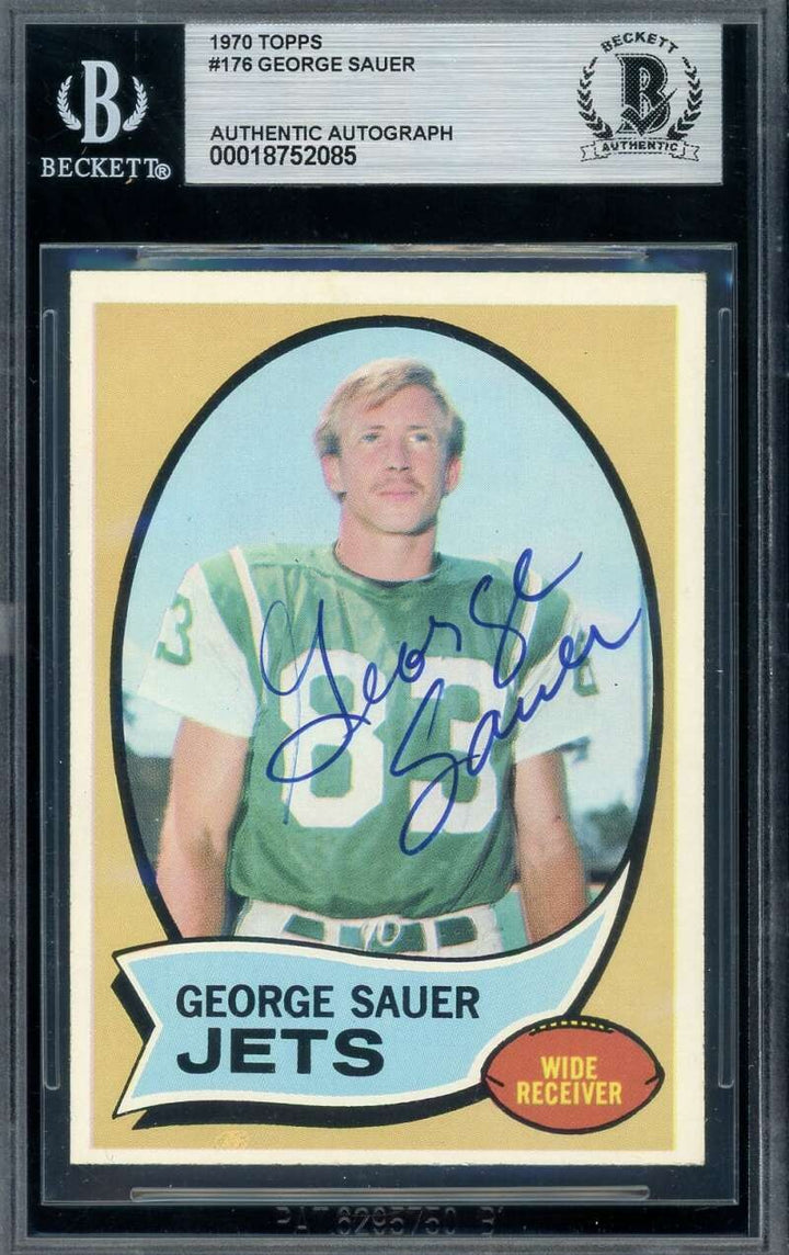 George Sauer Beckett BAS Vintage Signed 1970 Topps Autograph Jets