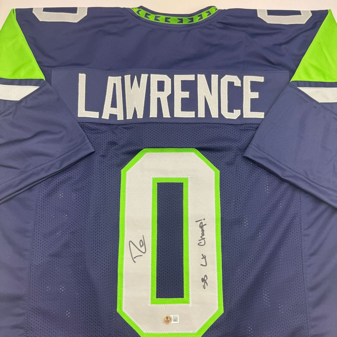 Autographed/Signed Demarcus Lawrence Seattle Blue Football Jersey BAS COA