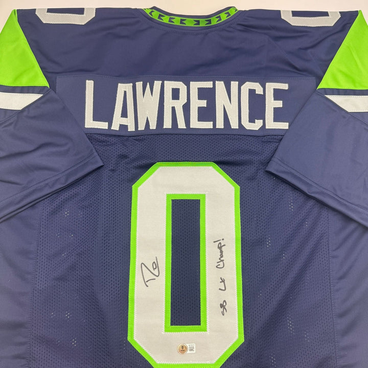 Autographed/Signed Demarcus Lawrence Seattle Blue Football Jersey BAS COA