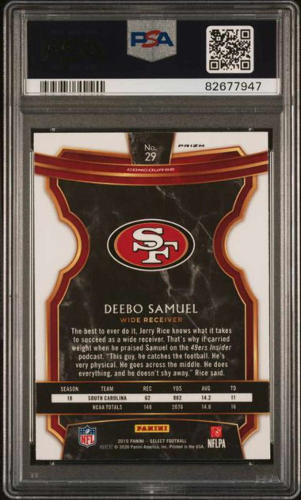 Graded 2019 Panini Select Deebo Samuel #29 Silver Prizm RC Football Card PSA 10