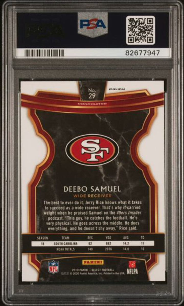 Graded 2019 Panini Select Deebo Samuel #29 Silver Prizm RC Football Card PSA 10