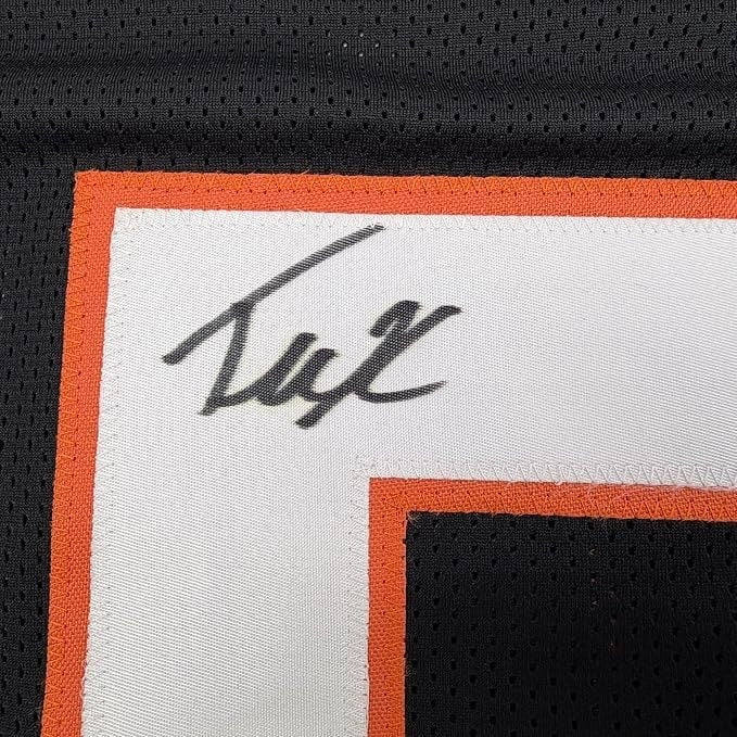 Framed Autographed Tee Higgins Cincinnati Black Football Jersey BAS COA