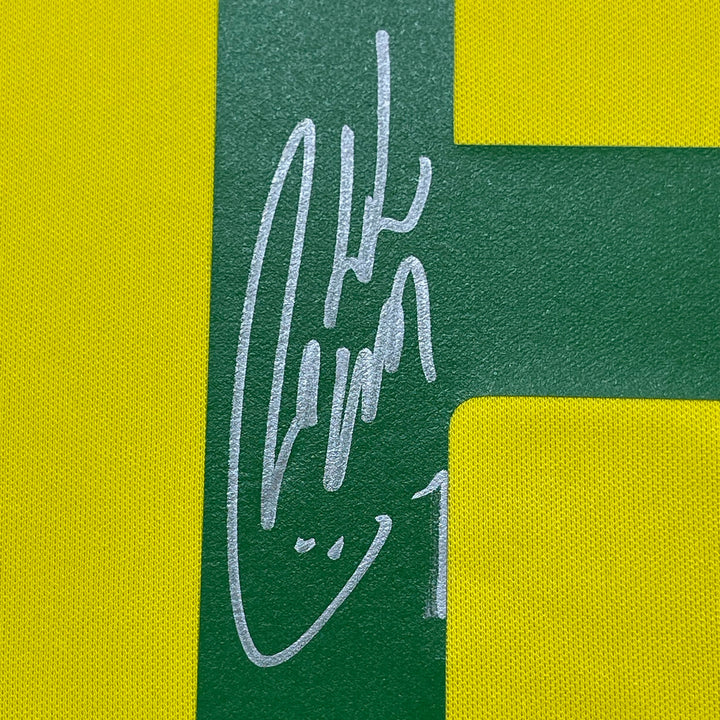 Framed Autographed/Signed Roberto Carlos 33x42 Brazil Yellow Jersey BAS COA