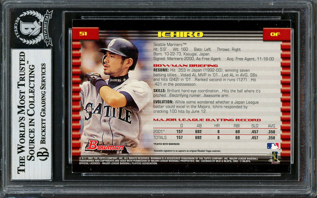 Ichiro Suzuki Signed 2002 Bowman Card 51 Seattle Mariners Beckett