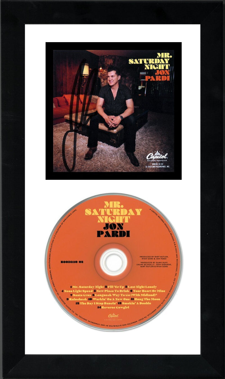 Jon Pardi Signed 2022 Mr Saturday Night 4x4 Art Card/CD Frame w/T-Shirt Set- JSA