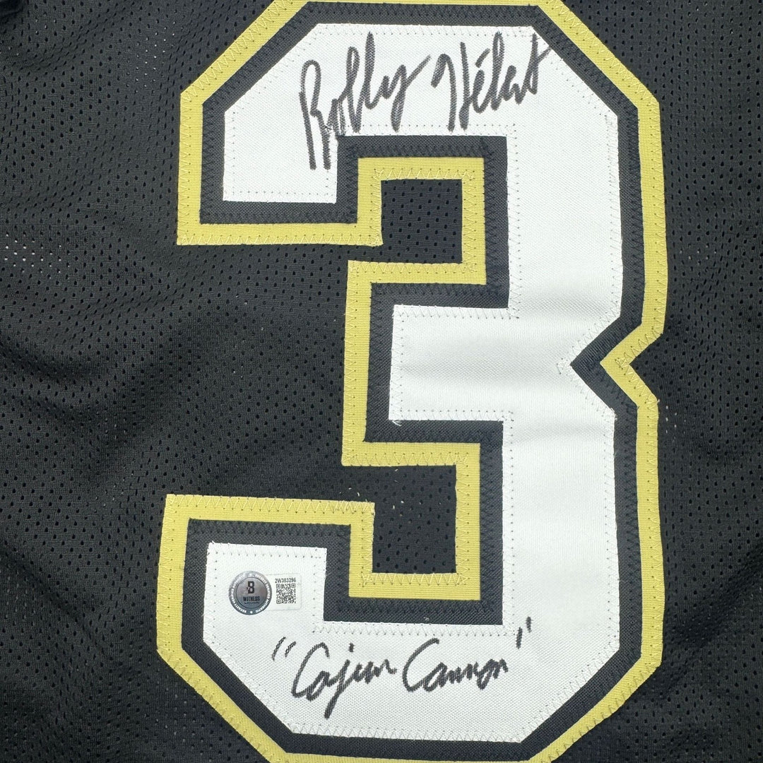 Autographed/Signed Bobby Hebert New Orleans Black Football Jersey BAS COA