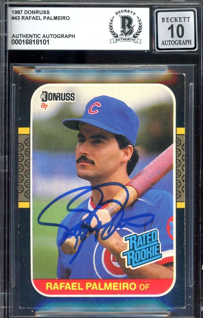 Rafael Palmeiro Gem Mint 10 Beckett BAS Signed 1987 Donruss Rated Rookie Autogra