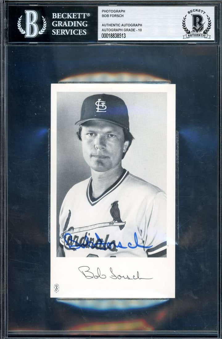 Bob Forsch Gem Mint 10 Beckett BAS Signed 4x5 Cardinals Team Issued Photo Autogr
