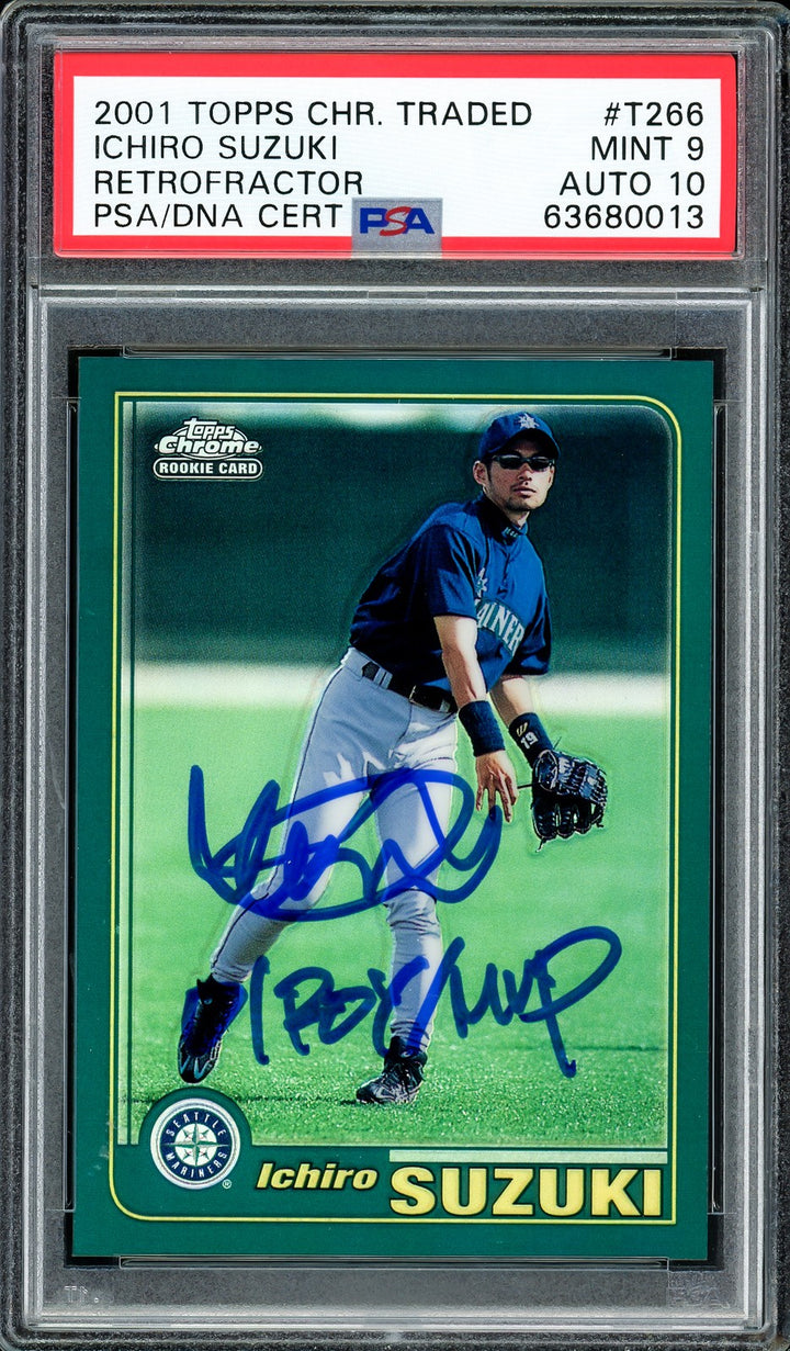 Ichiro Suzuki Auto 2001 Topps Chrome Traded Retrofractor RC T266 PSA 9 Sig10 MVP