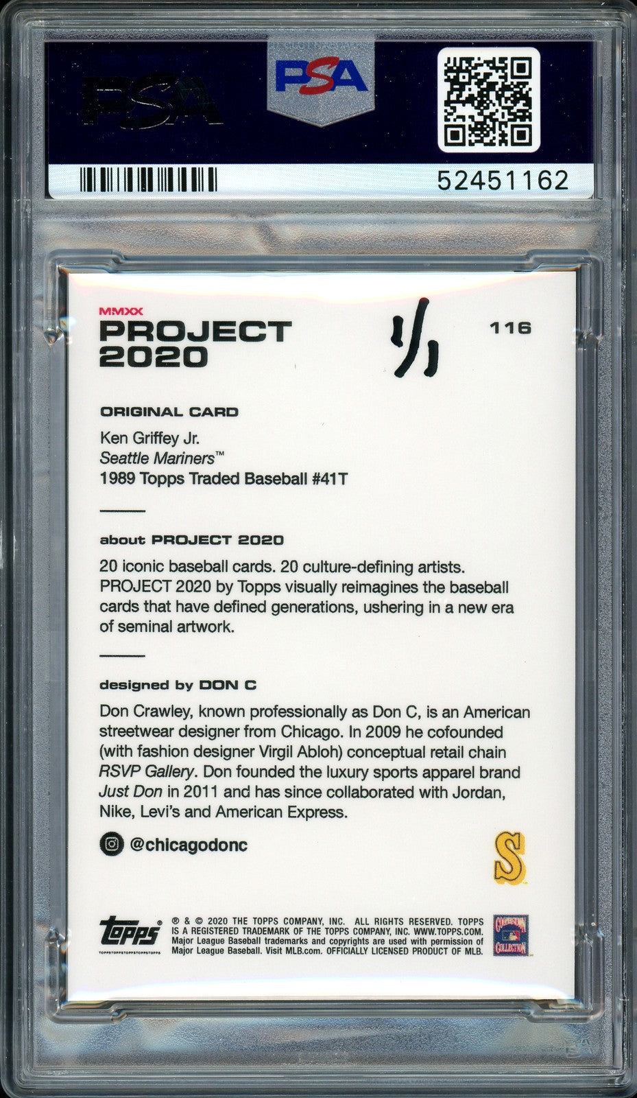 Ken Griffey Jr. Signed Topps Project 2020 Don C Card 116 13xAS #1/1 PSA/DNA