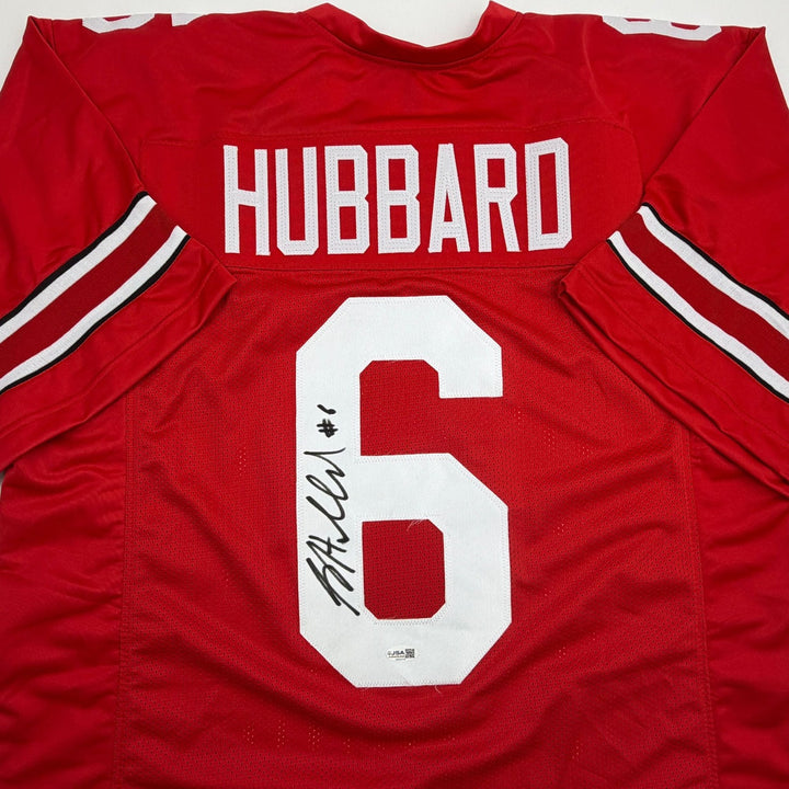 Autographed/Signed Sam Hubbard Ohio State Red College Football Jersey JSA COA