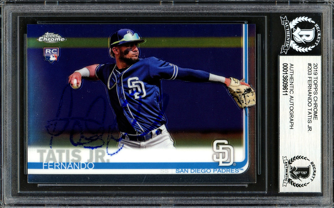 Fernando Tatis Jr. Signed 2019 Topps Chrome RC 203 Padres (Bubbling) Beckett