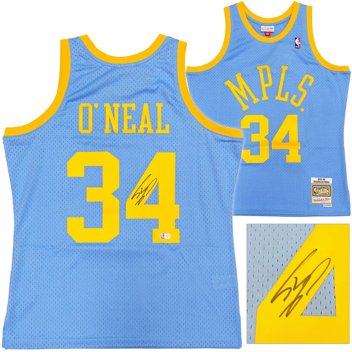 Lakers Shaquille ONeal Auto Blue Auth Mitchell Ness 01 HWC Swingman Jersey L BAS