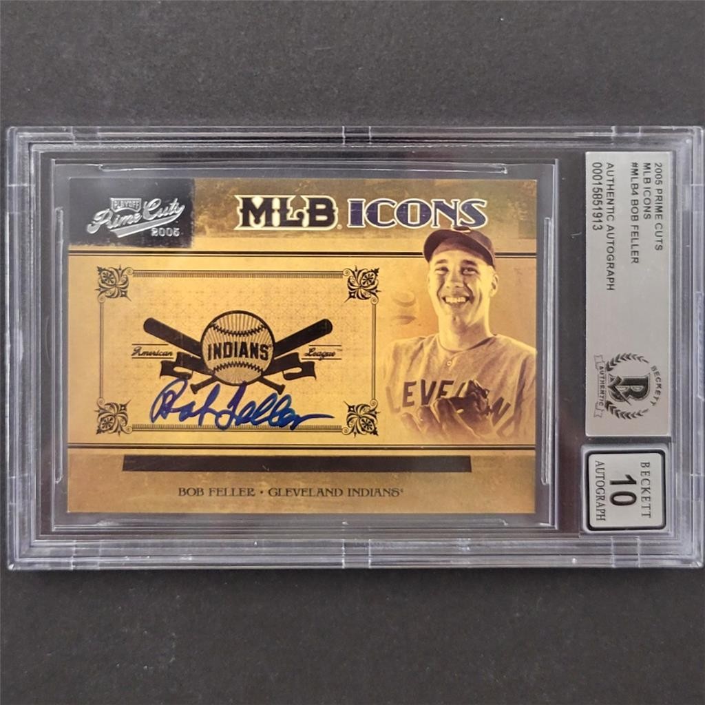 Bob Feller signed 2005 Prime Cuts MLB Icons #4 card /100 ~ BAS BGS 10 Auto