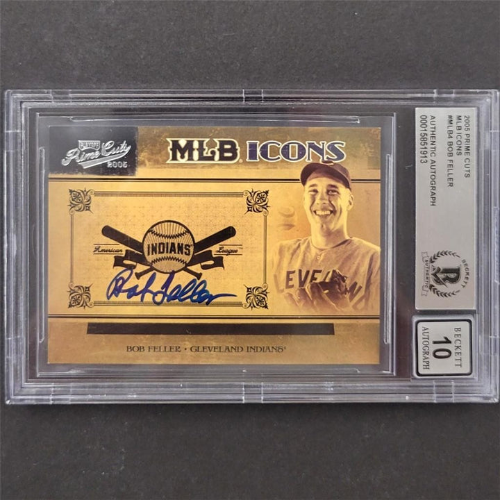 Bob Feller signed 2005 Prime Cuts MLB Icons #4 card /100 ~ BAS BGS 10 Auto