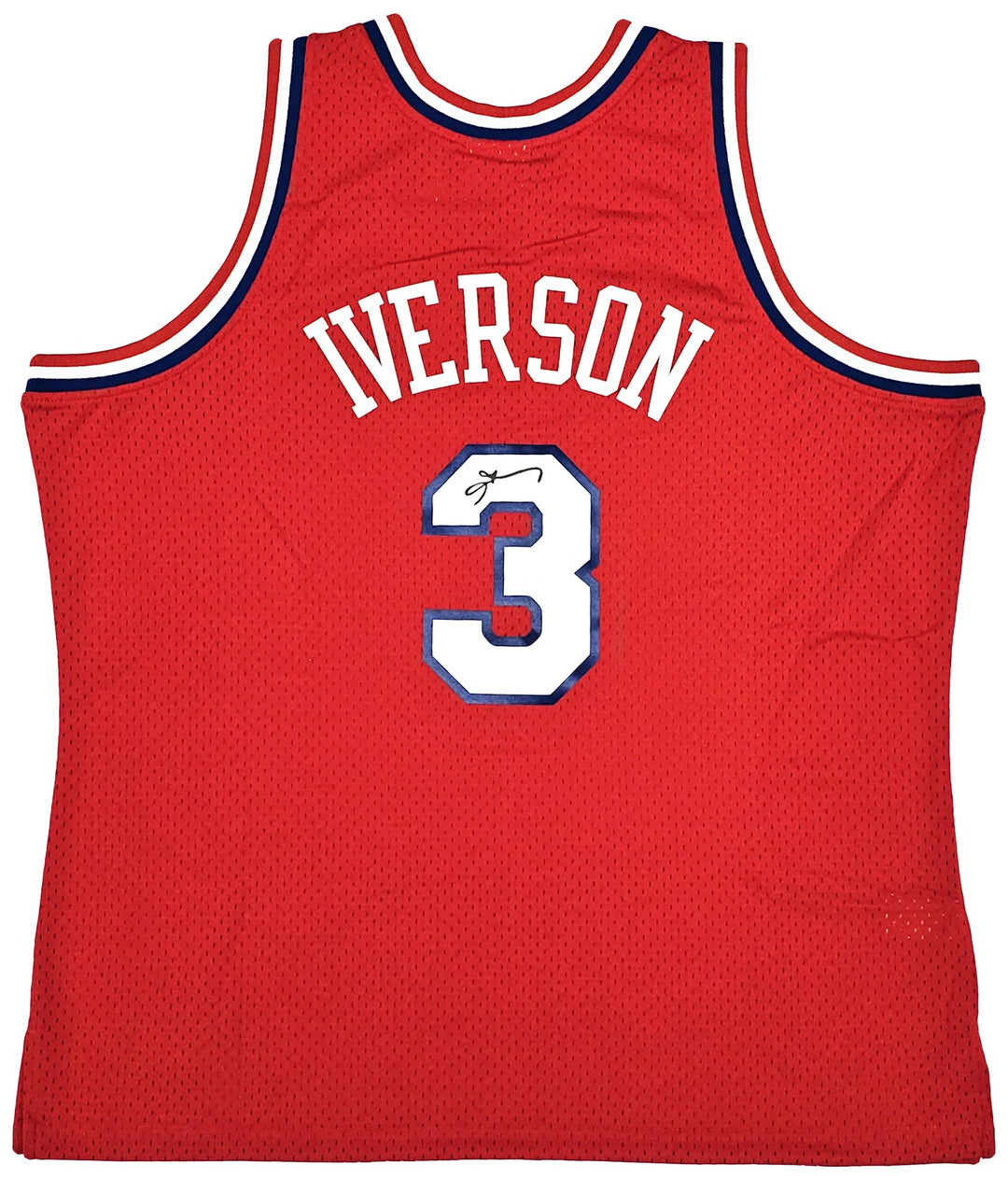 76ers Allen Iverson Auto Red Auth Mitchell Ness 02-03 HWC Swingman Jersey 2X BAS