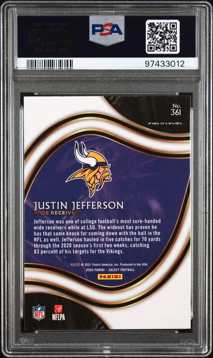 Graded 2020 Panini Select Justin Jefferson #361 Rookie RC Football Card PSA 10